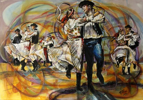 Veselica II. tanec obraz malba folklór slovensko tanečníci 