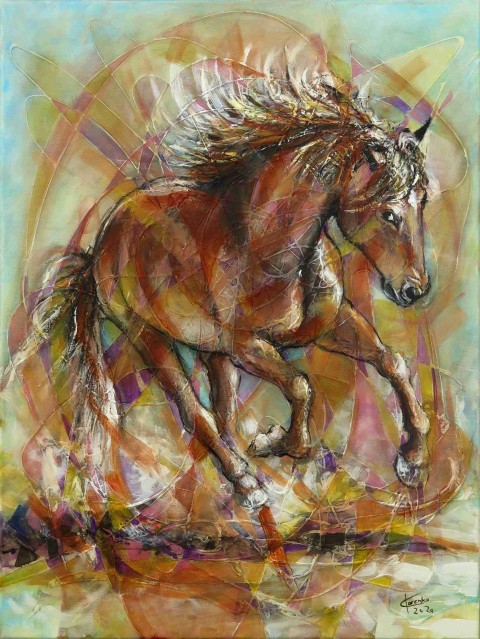 Vietor vo vlasoch II. zvíře obraz kůň malba moderní přírodní abstrakce stylizace umnění 