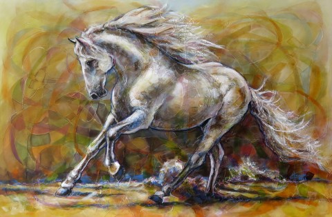 Vítr ve vlasech zvíře moderní koně umění art kuň kuň v pohybu láska ke zvířatúm 