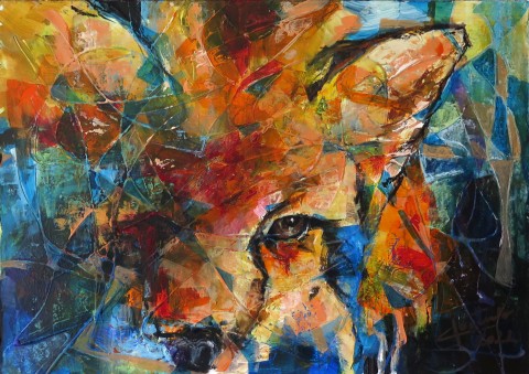 Abstraktní obraz lišky :Ukrytá zvíře obraz malba příroda sololit abstraktní obraz rámovaný obraz akrylové farby 