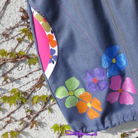 Malovaná balonovka krátká...XS/S modrá malba jaro sukně barevná léto třpytivá veselá originál kapsa balonova unierzální 