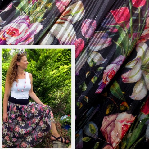 Sukně plná třpytu ...UNI letní květy sukně nemačkavá léto luxusní univerzální originál třpytivé 
