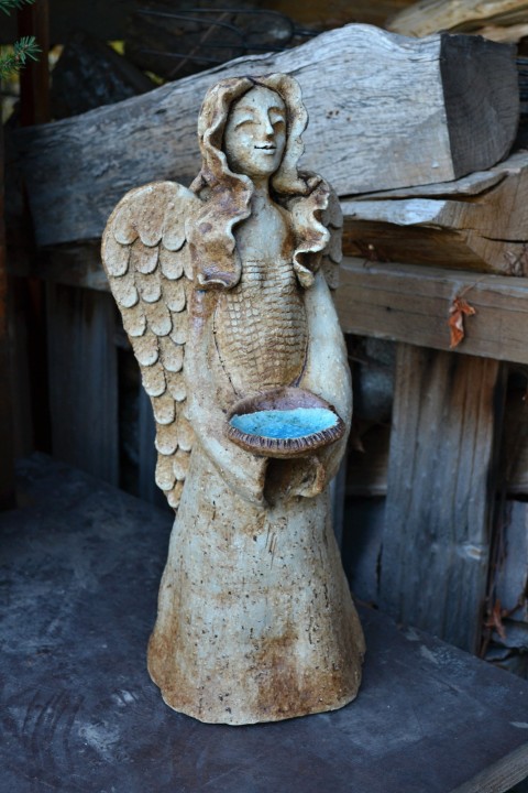 Anděl světlonoš II. keramika sklo svíčka plastika světlo miska anděl křídla keramický světlonoš 