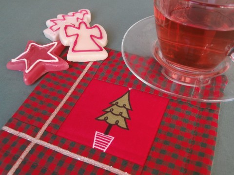Stromeček podkafíčko sada 4 kusy čaj prostírání vánoční sada podložka motiv stromeček podkafíčko vánočnístromeček 