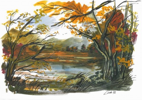 Jeseň v nás 3 krajinka akvarel príroda 