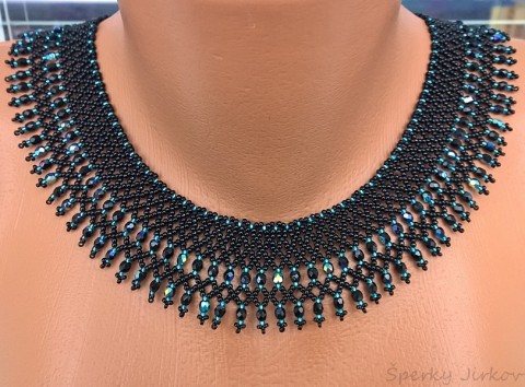 Černá elegance šperk z korálků náhrdelník límec 