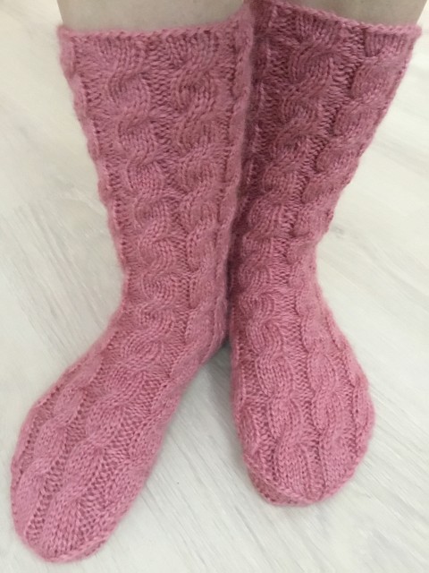 Ponožky vel. 36 - 37 zima podzim pletení akryl ponožky nohy starorůžová mohér copánky teplo nožky 