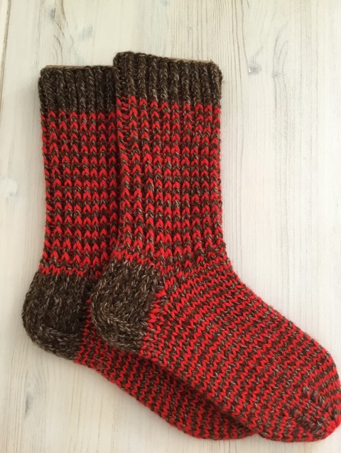 Ponožky vel. 37 - 38 červená zima podzim pletení hnědá proužky akryl ponožky nohy teplo 