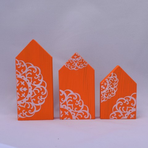 Oranžové domečky dřevo domov dekorace barvy domeček akrylové mosrá 