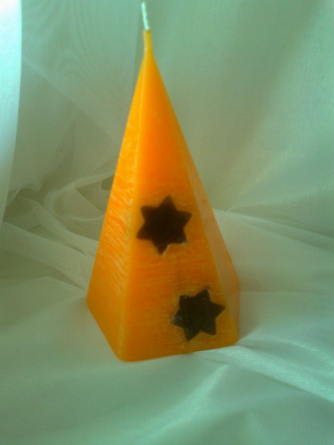 Pidi hvězdy dekorace dárek oranžová svíčka vonná plamínek jehlan mandarinka ruční práce 