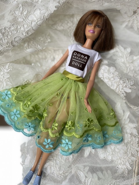 Sukně pro Barbie zelená krátká tyl tutu barbie oblečky pro panenky sukne tutu baletni sukne 