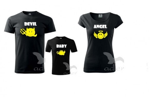 Angel and devil (3členná rodina) triko dítě tričko duo pár těhotenské partnerství bříško těhotenství břicho 