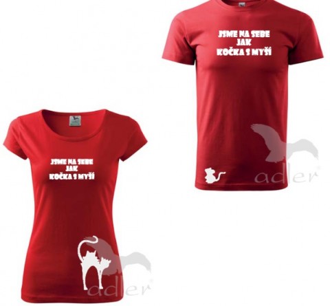 Partnerská trika- Kočka s myší triko dítě tričko duo pár těhotenské partnerství bříško těhotenství břicho 