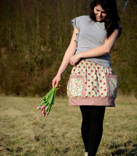 Puntíky s puntíky a proužky :) bavlna puntík sukně aplikace handmade original 