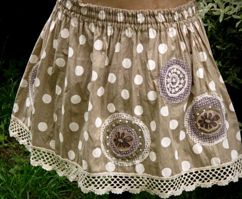 Puntíkatá s krajkou bavlna puntík sukně aplikace handmade original 