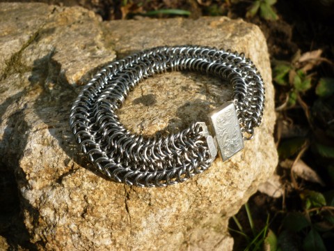 Náramek metal, gothic, punk náramek dárek ženy nerez kroužky kroužkování muže zbroj 