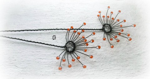 Zápich...Oranžová pampeliška dekorace korálky zápich drát květ drátování drátované drátky skleněné 