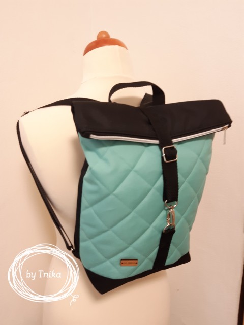 Batoh střední - mint a černý - PUFF batůžek batoh na záda backpack 