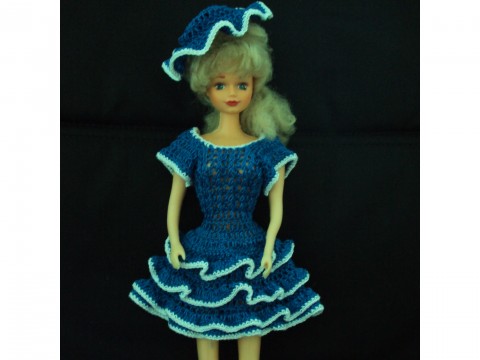 Námořnické šaty s kloboučkem panenka šaty háčkované krátké společenské barbie 