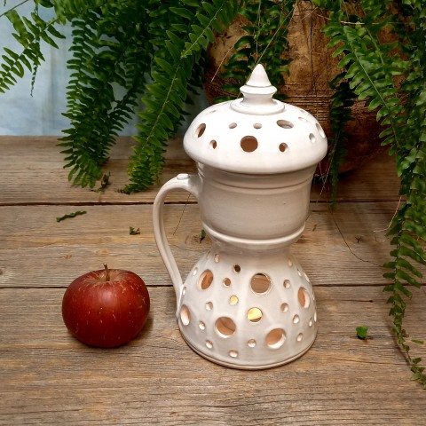 Pec na jablko domov jablko jablíčko dekorace dárek kuchyně keramika ptáček svícen vůně dóza aromalampa chalupa originál handmade pec zapékací jablečňák ohřívák pícka na jablko prořezávaná 