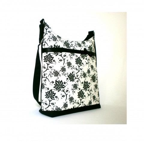 Kabelka LAURELL kabelka letní květy bílá černá květ potisk černobílá textilní 