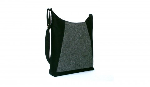 Kabelka tvídová VILLIAN čtverec kabelka zelená černá výšivka prošívaná látková tvíd geometrie textilní prošití tvídová 