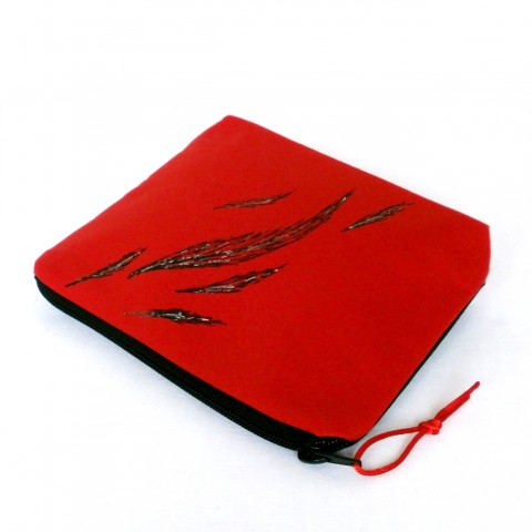 Textilní pouzdro - UNA II červené kapsička malovaná kresba pouzdro riflovina recyriflovina 