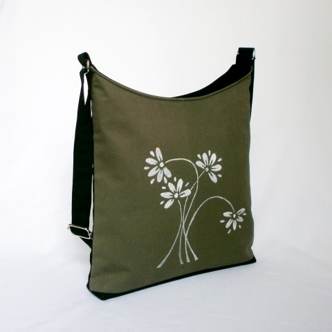 Crossbody ELLINE kabelka zelená khaki kresba textilní crossbody 