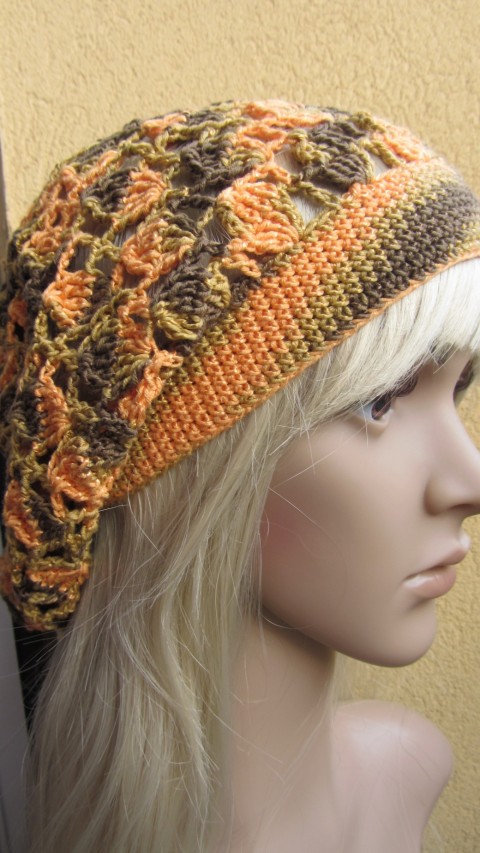 Háčkovaná čepice-barvy podzimu podzim čepice dívčí barevná akryl baret dámské příze homeles 