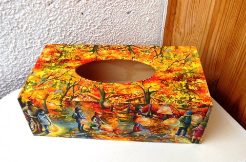 na kapesníky lampionová box děti podzim krabička kapesníky krabice decoupage stromy ubrousek grunterka kapesník ubrousky listí 