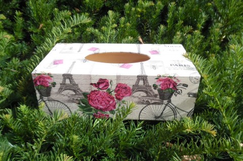 Paříž-kolo a růže krabička kapesníky krabice růže decoupage vintage kolo grunterka kapesník ubrousky paříž eifelovka 