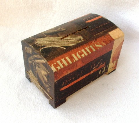 kasička-Etno dřevo děti krabička decoupage kasička etno grunterka peníze 