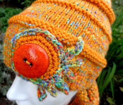 pletená čepice s aplikací čepice pomeranč pletená čepice oranžová čepice zdobená čepice 