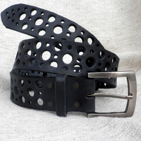 Opasek děrovaný černý dárek pásek opasek kůže originál kožený opasek handmade. leather belts 