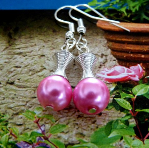 Růžové perlení náušnice dívčí láska visací jemné valentýn perly perla něžné růžové sakury 