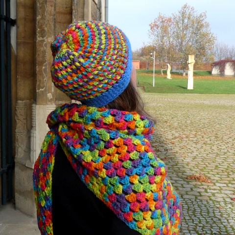 Pletená čepice  - multicolor originální podzim čepice dívčí pletení jaro pletená veselá podzimní duha originál pestrobarevná duhová jedinečná handmade rainbow vícebarevná bohémská neokoukaná 