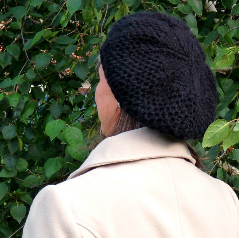 Pletený baret - černý čepice jarní elegantní pletený pletení černá baret univerzální podzimní černý baretka stylový plastický vzor 