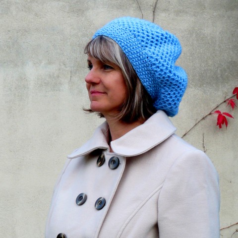 Pletený baret - světle modrý modrý čepice jarní elegantní pletený baret pletená podzimní originál handmade baretka stylová stylový světle modrá 