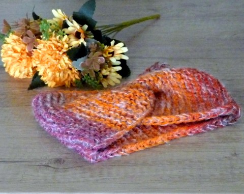 Teplá čelenka - ledový pomeranč dárek oranžová barevná čelenka zimní pletená veselá podzimní teplá mohér široká handmade 