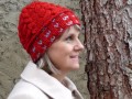 Pletená čepice - s červeným třpytem