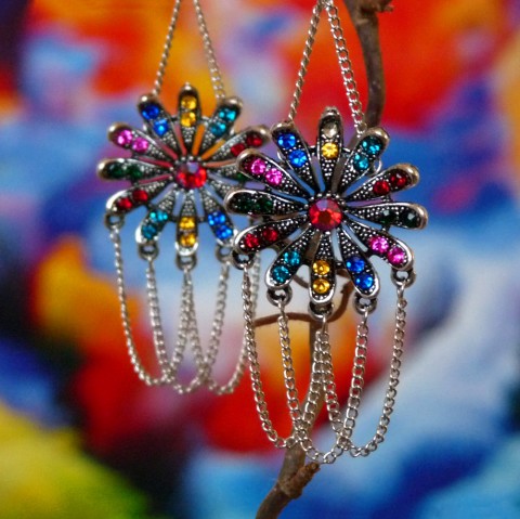 Náušnice - karneval v Riu náušnice květina barevné dívčí větší delší karneval řetízkové broušené korálky brazilie kaleidoskop barev 