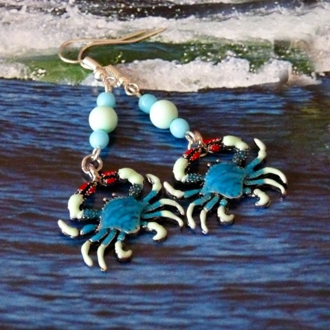 Náušnice - krabi voda prázdniny moře náušnice dívčí extravagantní modré originál krabík ryby vodní handmade živočich krabi putování neokoukané 