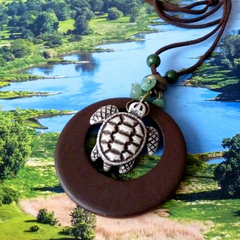 Dlouhý náhrdelník - želva náhrdelník originální želva želvička zoo originál dlouhý cestování avanturín antialergický minerály handmade putování šňůrkový kožené šňůrky 