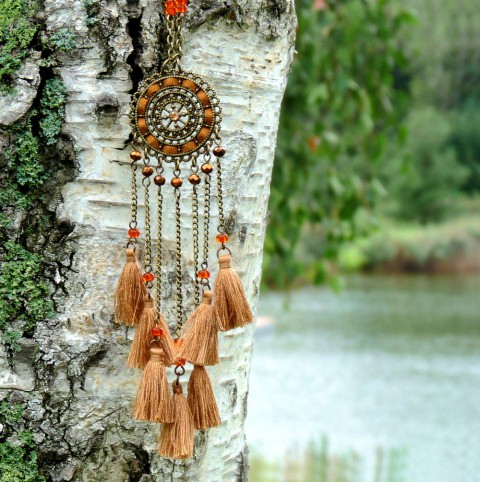 Náhrdelník - lapač snů náhrdelník originální krajka kůže originál dlouhý pavučinka handmade indiánské léto střapce řetízkový lapač snů neokoukaný 