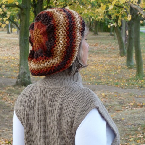 Pletený baret - dorezava hnědý jarní pletený baret veselý podzimní rezavý čapka baretka stylová stylový teplý exkluzivní spadlá 