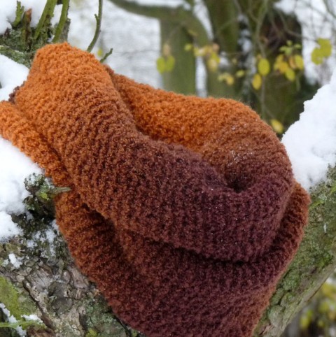 Nákrčník v ombré stylu (alpaca) hnědý velký pletený přírodní rezavý originál nákrčník veverka handmade ruční práce široký ombré alpaka alpaca hnědorezavý buclé boucle 