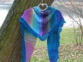 Pletený šátek - duhové nebe