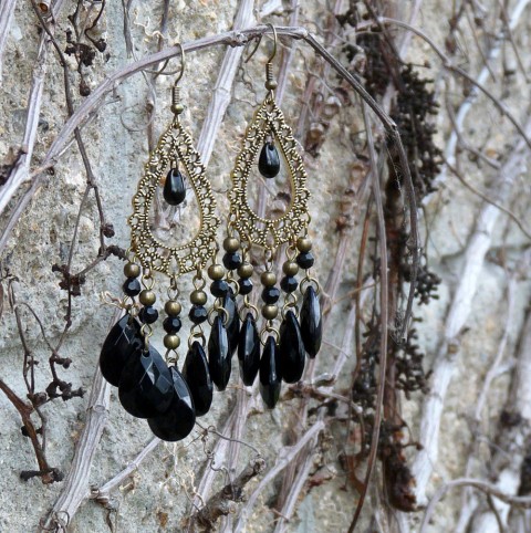 Náušnice - pod rouškou noci náušnice černé dlouhé originál zdobené handmade magie čarodějka gotic bohaté magic witch 