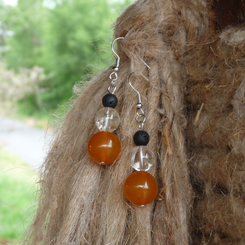 Náušnice - síla tří minerálů-jantar náušnice kuličky elegantní přírodní slunce křišťál meditace originál jantar velké slavnostní láva handmade pravý medové exkluzivní budha výběrové yoga jantarové baltský litevský 