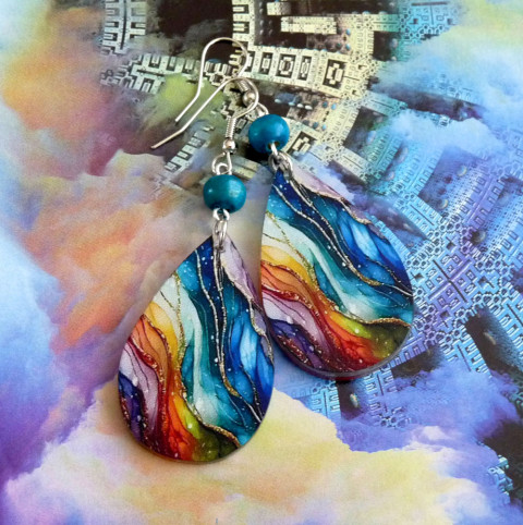 Náušnice - fantasy náušnice fantazie dívčí extravagantní kapka duha originál kapky slza fantasy velké zajímavé duhové handmade lehoučké slzy pastelky rozpustilé 